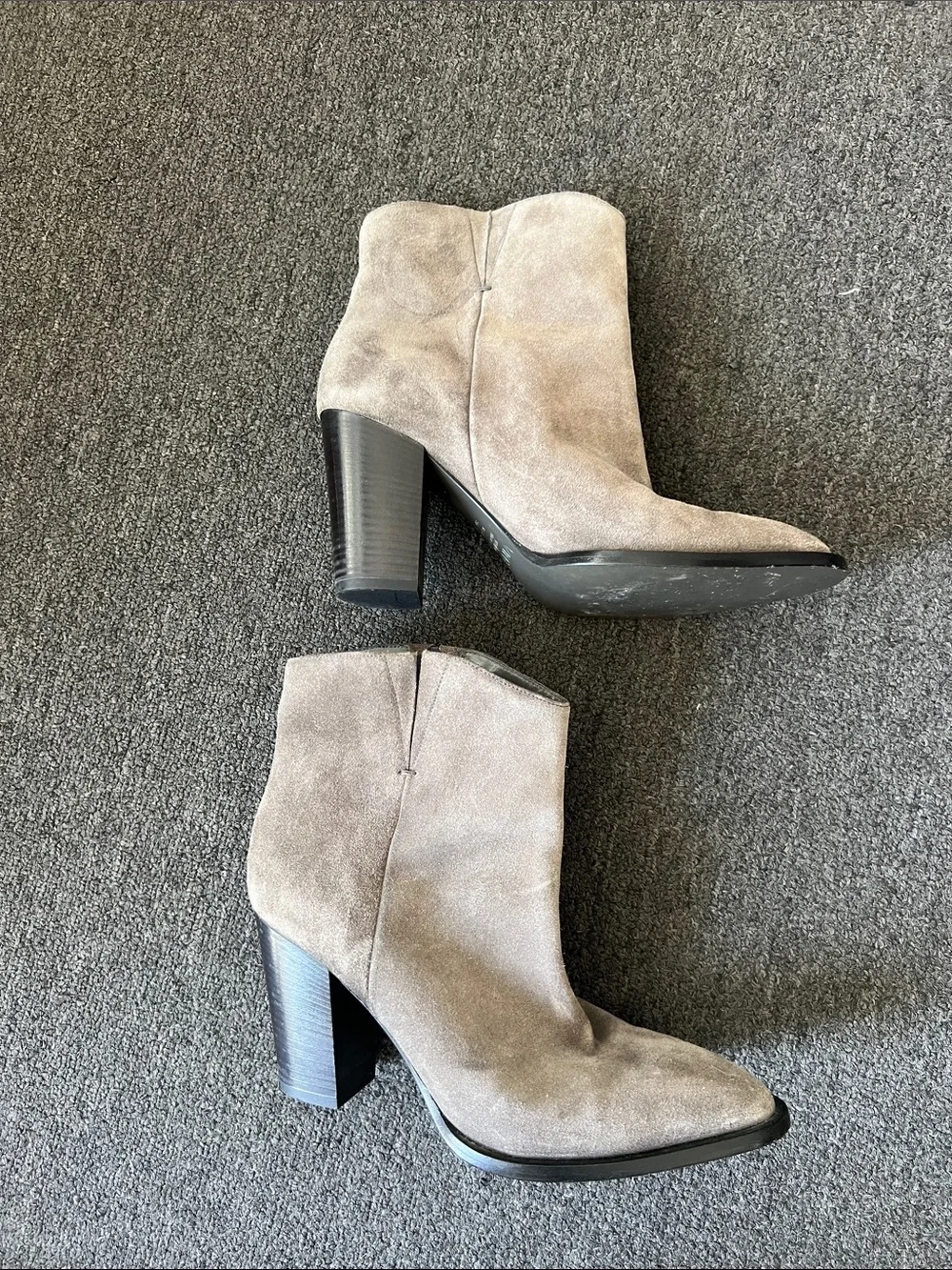 Vince Taupe Suede Slouch Ankle Boots